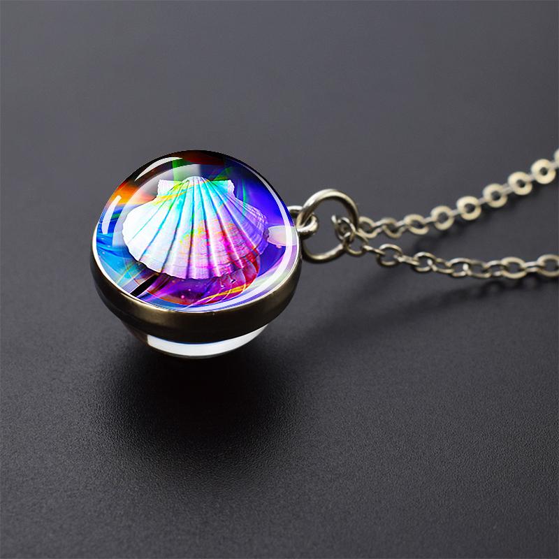 Ювелирные ожерелья с синим морем и морской жизнью, черепаха, дельфин, ракушки, двухсторонний хрустальный стеклянный шар, кулон, ожерелье для женщин и мужчин, подарок
