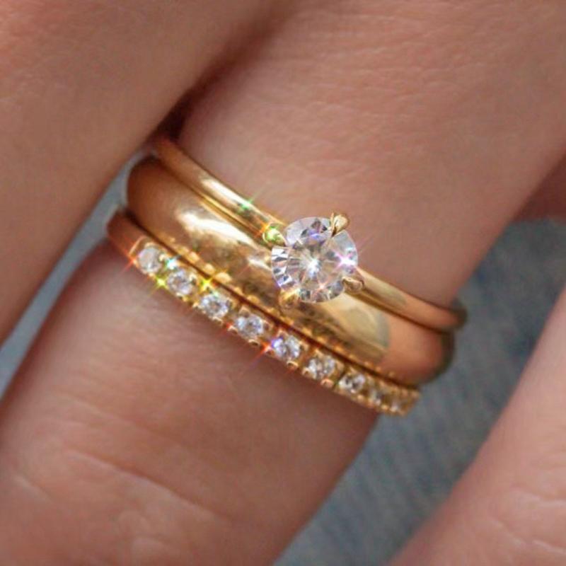 3 Pieces/set of Fashionable Sparkling Zircon Inlaid Multi-layer Women's Rings, Personalized and Simple Daily Party Zircon Gifts