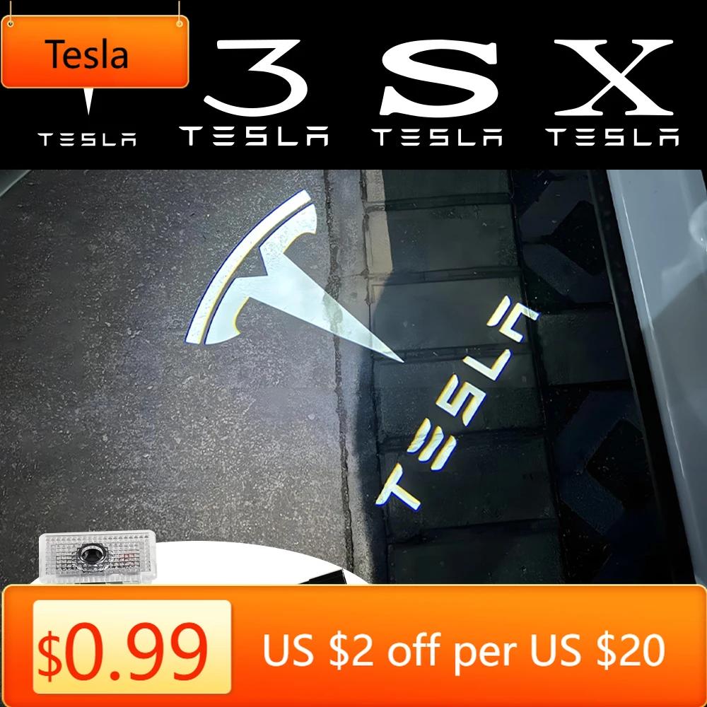 Автомобильная наклейка Tesla Для Tesla Model Y 3 S X Светодиодный проектор логотипа на дверь автомобиля подсветка в порог HD Приветственный свет 3D Лазерный свет теневого призрака