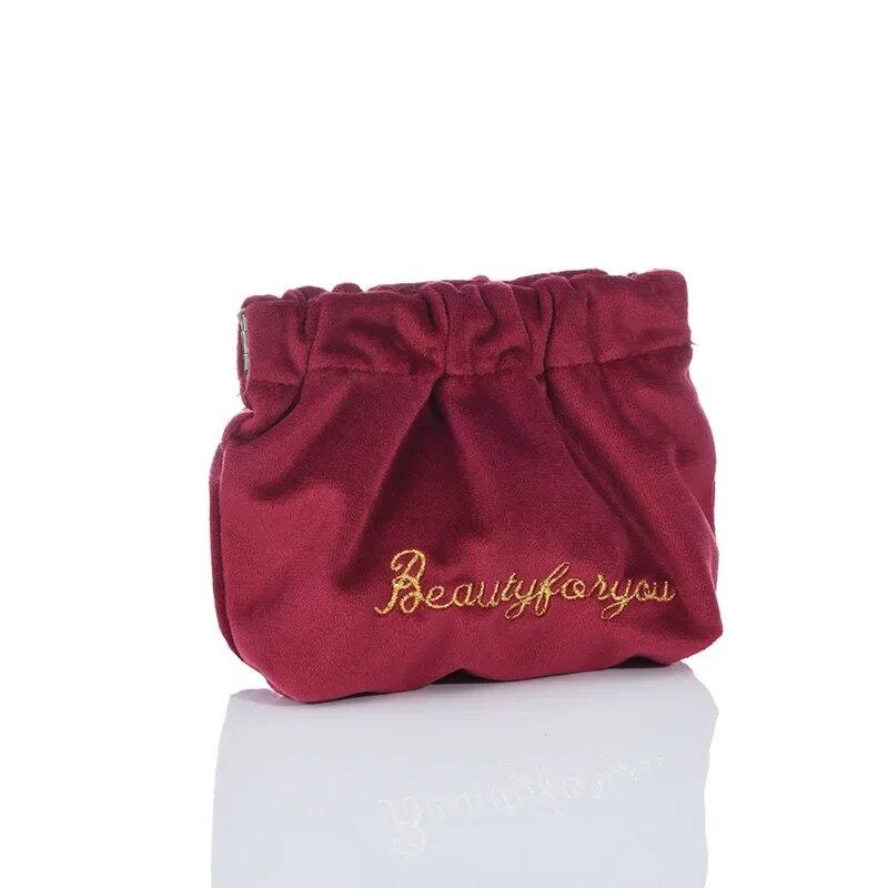 Velvet Portable Lipstick Bag Letter Embroidery Clutch Small Purses Travel Makeup Pouch Storage Bags Cosmetic Bag Organizer Case
