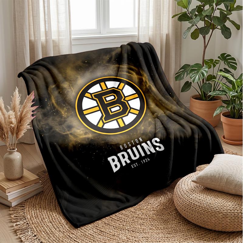 Boston Bruins Flannel Fleece Blanket Cozy Warm Throw Blanket For Couch Bed Travel All Season Use
