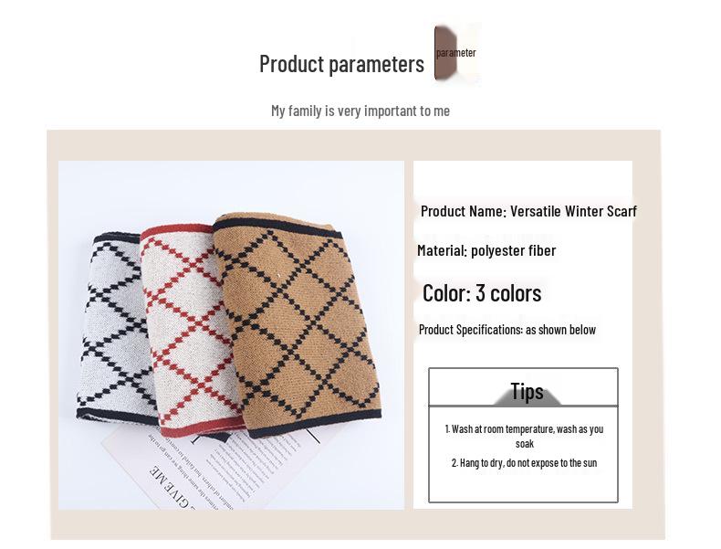 Шарф в клетку винного цвета: Теплая, универсальная шаль для осени/зимы, корейский стиль, имитация кашемира.