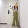 Модные свободные широкие джинсовые брюки для женщин, повседневные зеленые длинные брюки