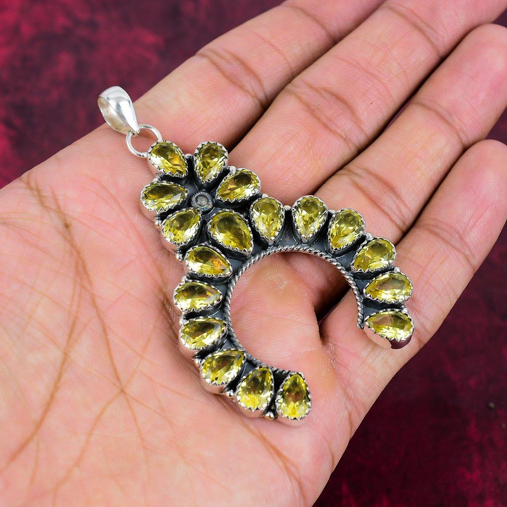 Цитрин драгоценный камень ручной работы из цельного серебра 925 пробы, прекрасное ожерелье с подвеской для свадебного подарка