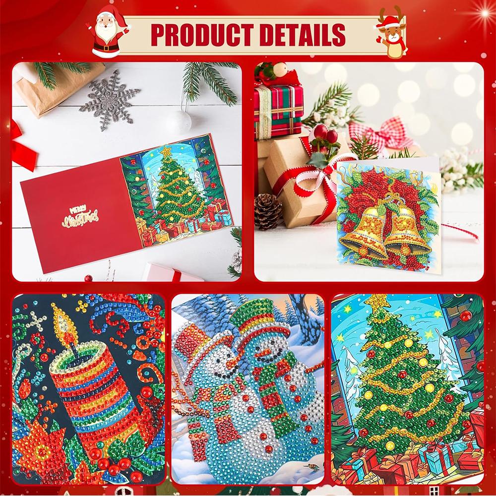 12pcs Christmas 5D Diamond Painting Greeting Card with Envelop 30 X 15cm
