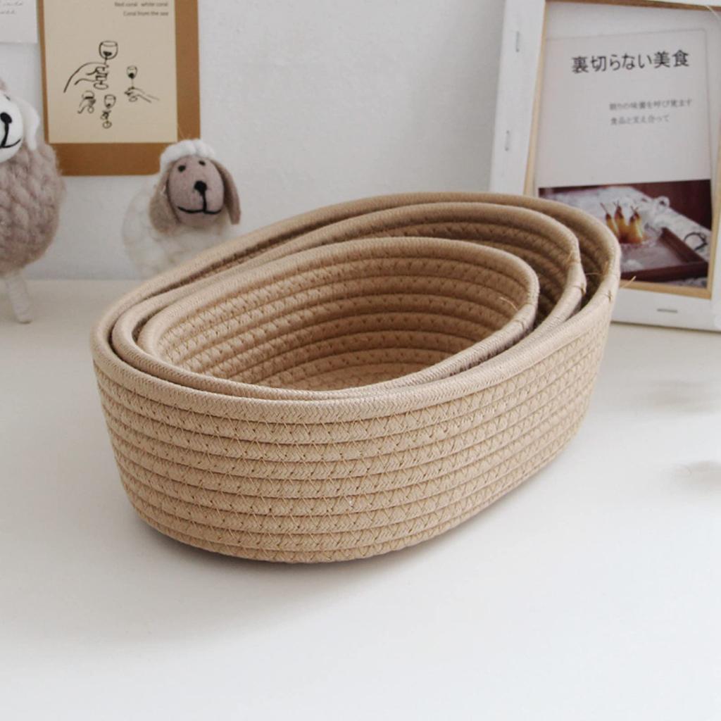 3 шт., корзина для хранения из хлопчатобумажной веревки, тканый скандинавский овальный органайзер, контейнеры, декоративные настольные ящики для хранения одежды, книг, полотенец, косметики