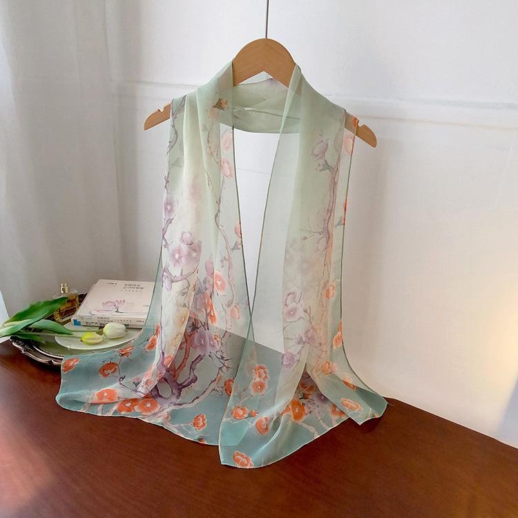 Spring Style Cicada Wings Long Silk Scarf for Women Spring and Autumn Thin Style Fashionable and Versatile Georgette Multi-color Printed Long Scarf