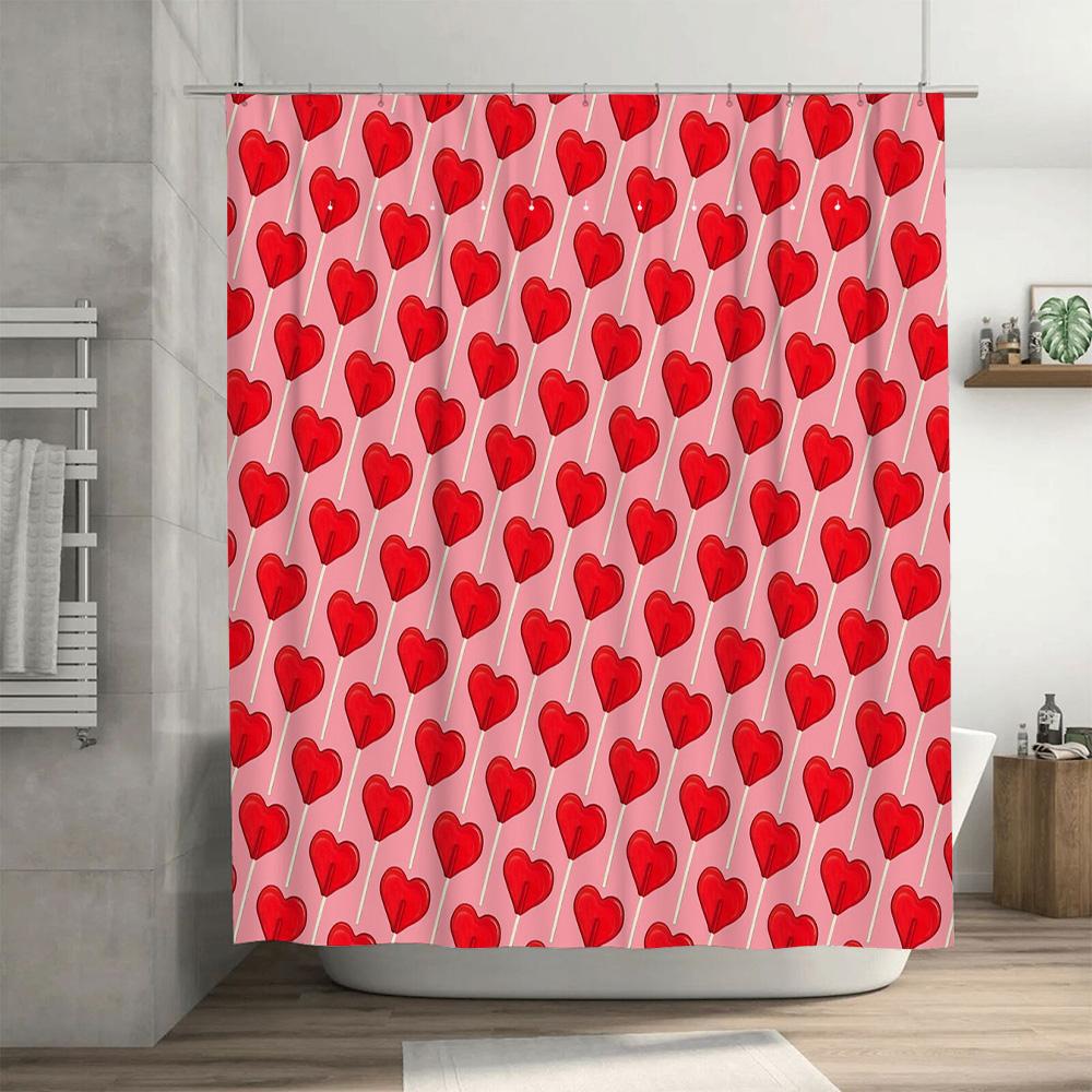 Heart Pattern Shower Curtain Romantic Love Backdrop Valentine'S Day Decor Bathroom Waterproof Fabric Shower Liner Vintage Style