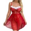(SU)Women's Sexy Lingerie Christmas Mesh Puff Ball Sling Panties Nightdress Set