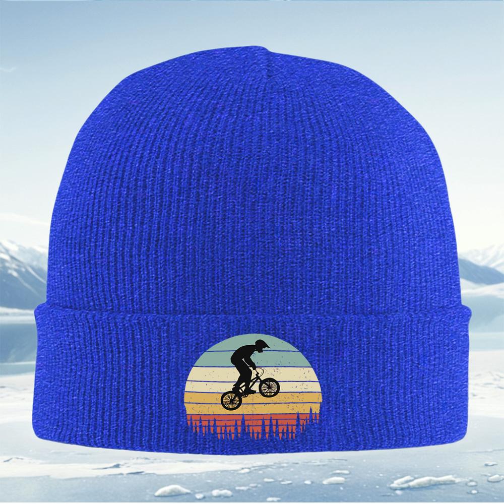 Silhouette rider BMX bicycle retro style design Men Women Unisex Knitted Hat Beanie Pullover Cap Winter Thermal Warm Christmas O