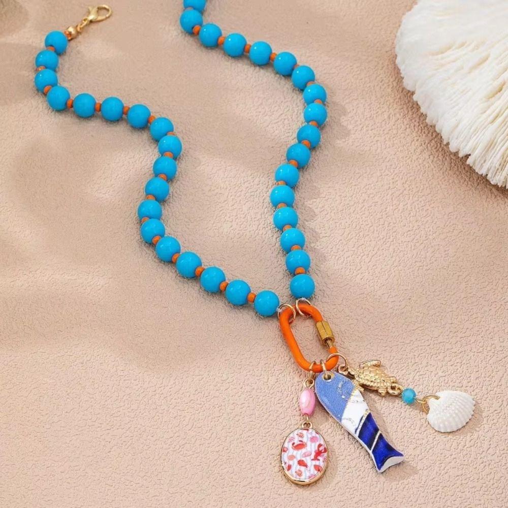 Ornaments Bohemian Resin Beaded Necklace Sea Series Beach Beaded Necklace Holiday