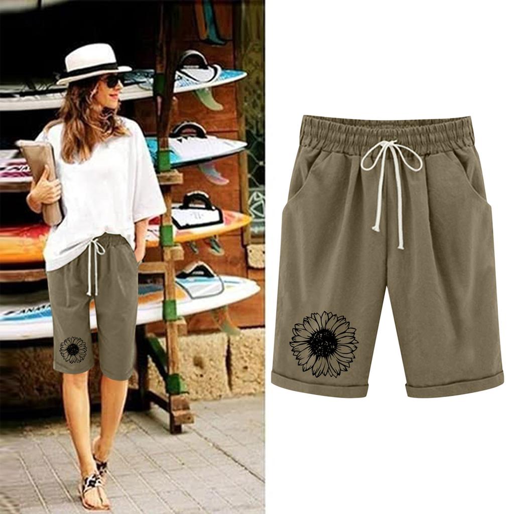 Шорты больших размеров для женщин, эластичные пышные хлопковые льняные шорты-бермуды с эластичной резинкой на талии, повседневная пляжная одежда