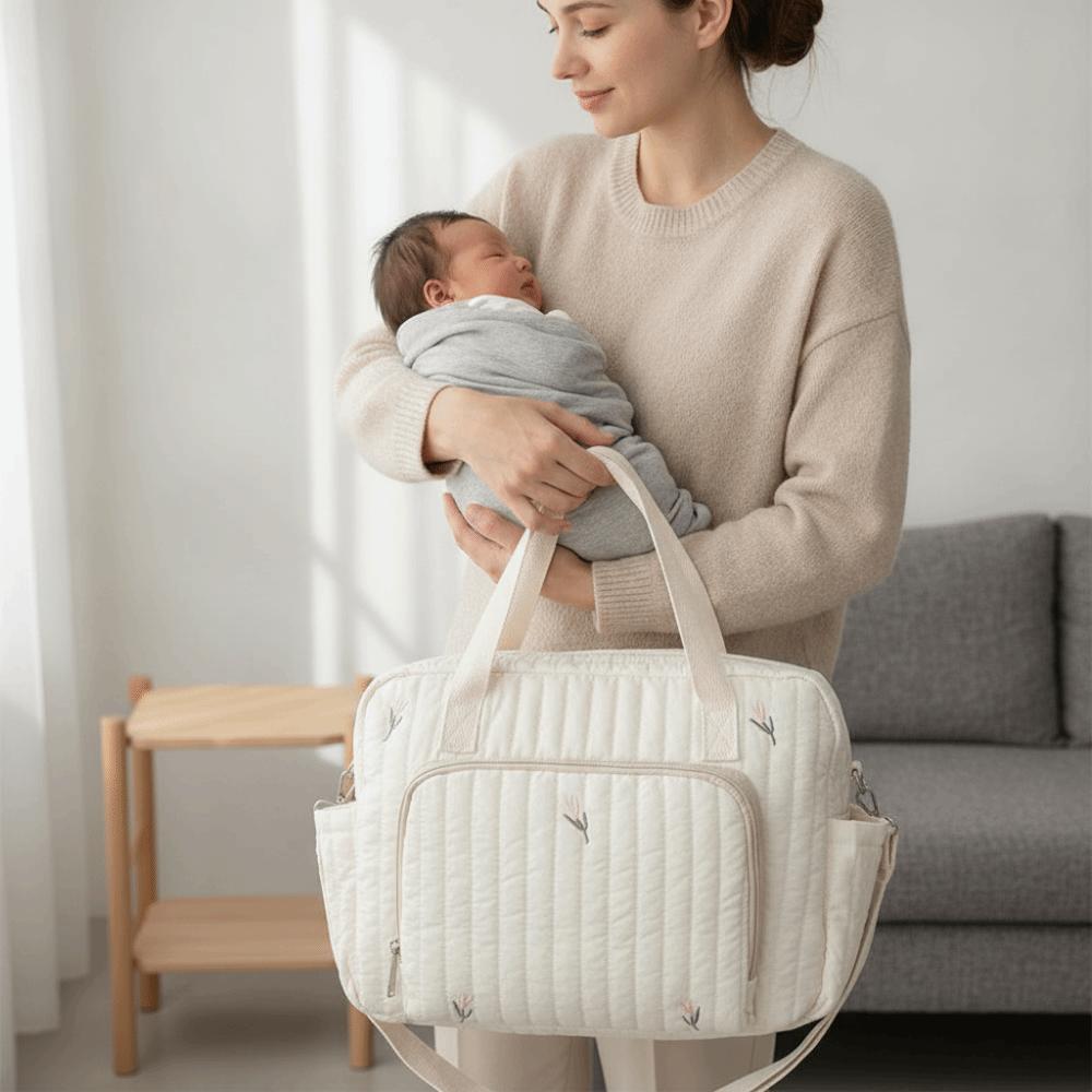 Large Capacity Mommy Shoulder Bag Cartoon Cotton Handbag Diaper Organizer Outdoor Travel