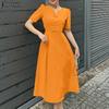 Women Casual V-Neck Summer Short Sleeve Long Dress