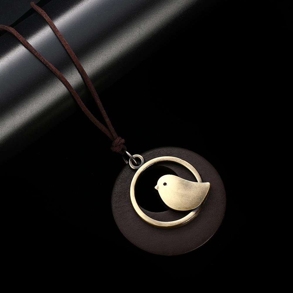 Jewelry Bohemia Handmade Wooden Velvet Chain Bird Pendant Necklace