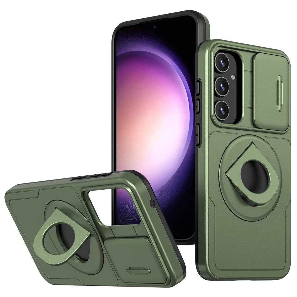 For Samsung Galaxy S23 FE Magnetic Phone Case PC+TPU Cover with Slide Lens Window