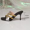 One Line Solid Color Women's Plus Size Slim Heel Square Toe Super High Heels Sandals