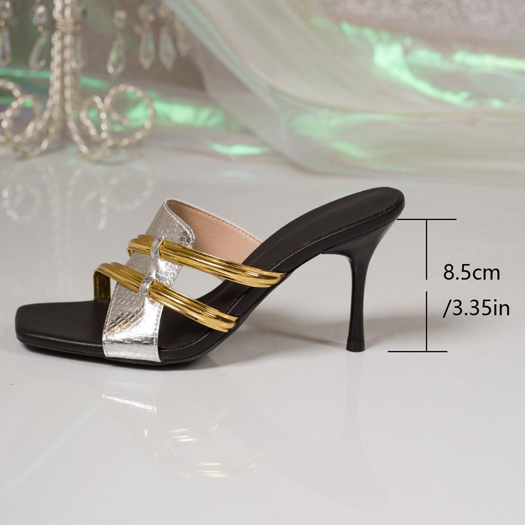 One Line Solid Color Women's Plus Size Slim Heel Square Toe Super High Heels Sandals