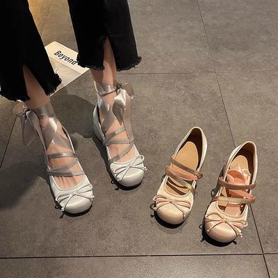 Piaohong женские туфли балетки женские лето 2025 новые супер огонь универсальные ретро с открытым вырезом толстый каблук туфли Мэри Джейн