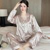 "Korean Ins-Style Imitation Silk Pajamas: Women's Long-Sleeve Cute Bear Dot Set"