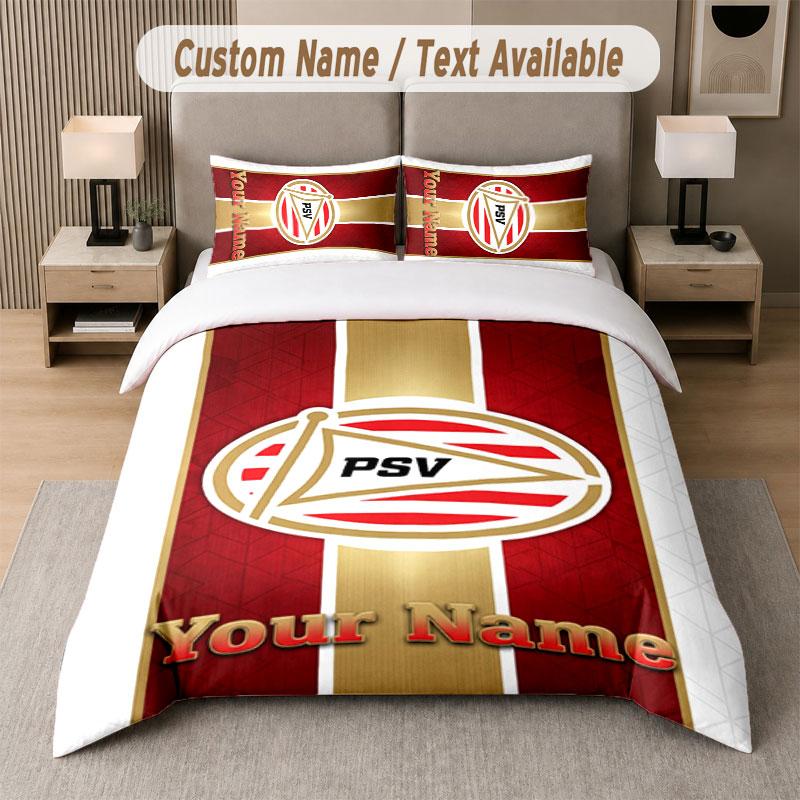 Custom Bedding Set PSV Eindhoven FC Pattern, Print Name Text 1 Duvet Cover plus 2 Pillowcases Home Textile