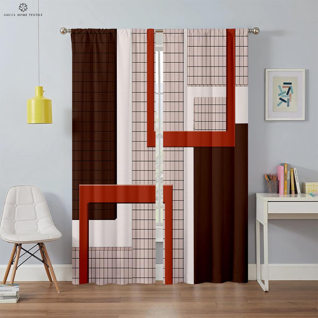 Современные простые геометрические 3D-печатные шторы, оконные занавески, карманы для штанг, спальня, гостиная, кухня, предметы интерьера, 2 шт.