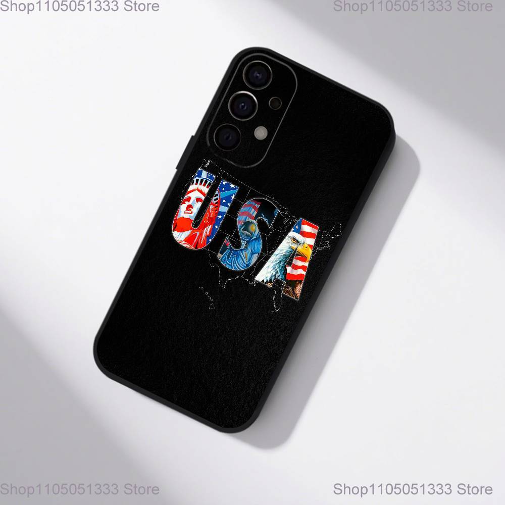 Флаг США Американский чехол для телефона для Samsung S25,S24,S21,S22,S23,S30,Ultra,S20,Plus,Fe,Lite,5G Черный чехол