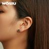WOSTU 925 Sterling Silver Square Black Zircon Ear Buckles for Women Fine Jewelry Hoop Stud Earrings for Party