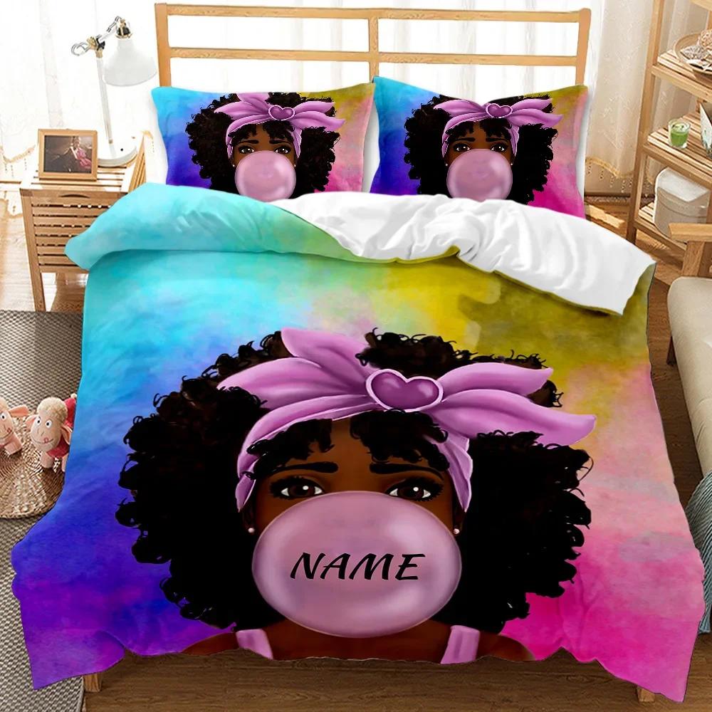 Black Girl Magic Bedding Set, African American Black Art Girl Duvet Cover, Bedroom Decor Comforter Cover For Teens