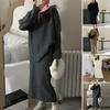 2 шт./компл. женский свитер-юбка костюм вязаный толстый теплый однотонный свободный эластичный свитер с длинным рукавом и круглым вырезом уютная юбка-свитер