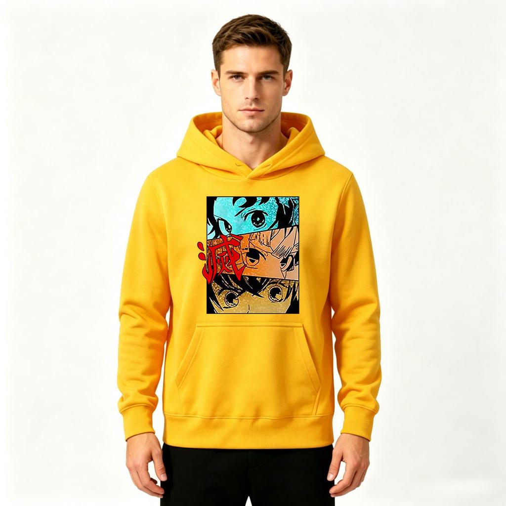 Men's Anime Demon Pattern Print Pullover Hoodie Casual Long Sleeve Hooded Sweatshirt for Daily Wear