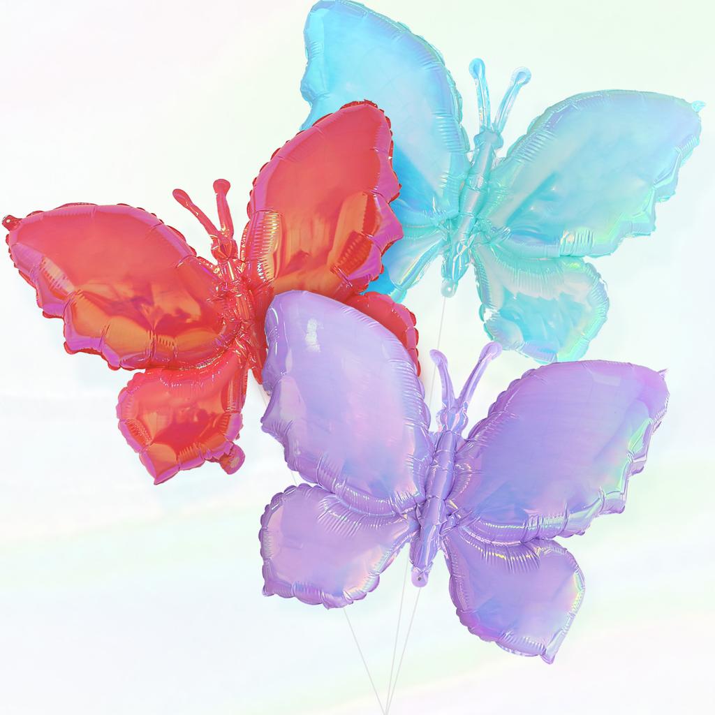 3 colorful butterfly balloons holographic butterfly balloons for butterfly themed parties, birthdays, weddings, showers