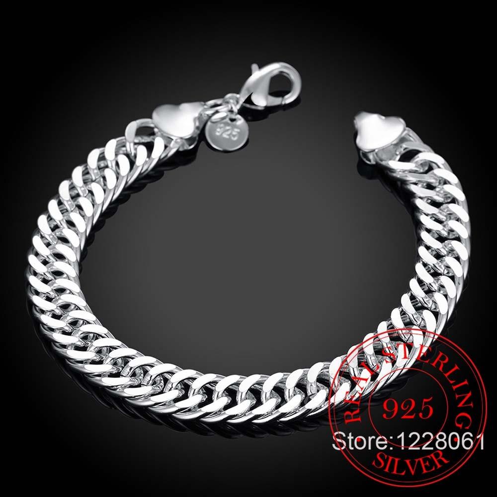 Promotion 100% Authentic 925 Sterling Silver Women Chain Bracelet 10MM Fashion Men's Jewelry Silver Men Bracelet