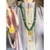 Anti-green Agate Beaded Gold Necklace - New Chinese Style, Retro Niche Sweater Chain Accessory