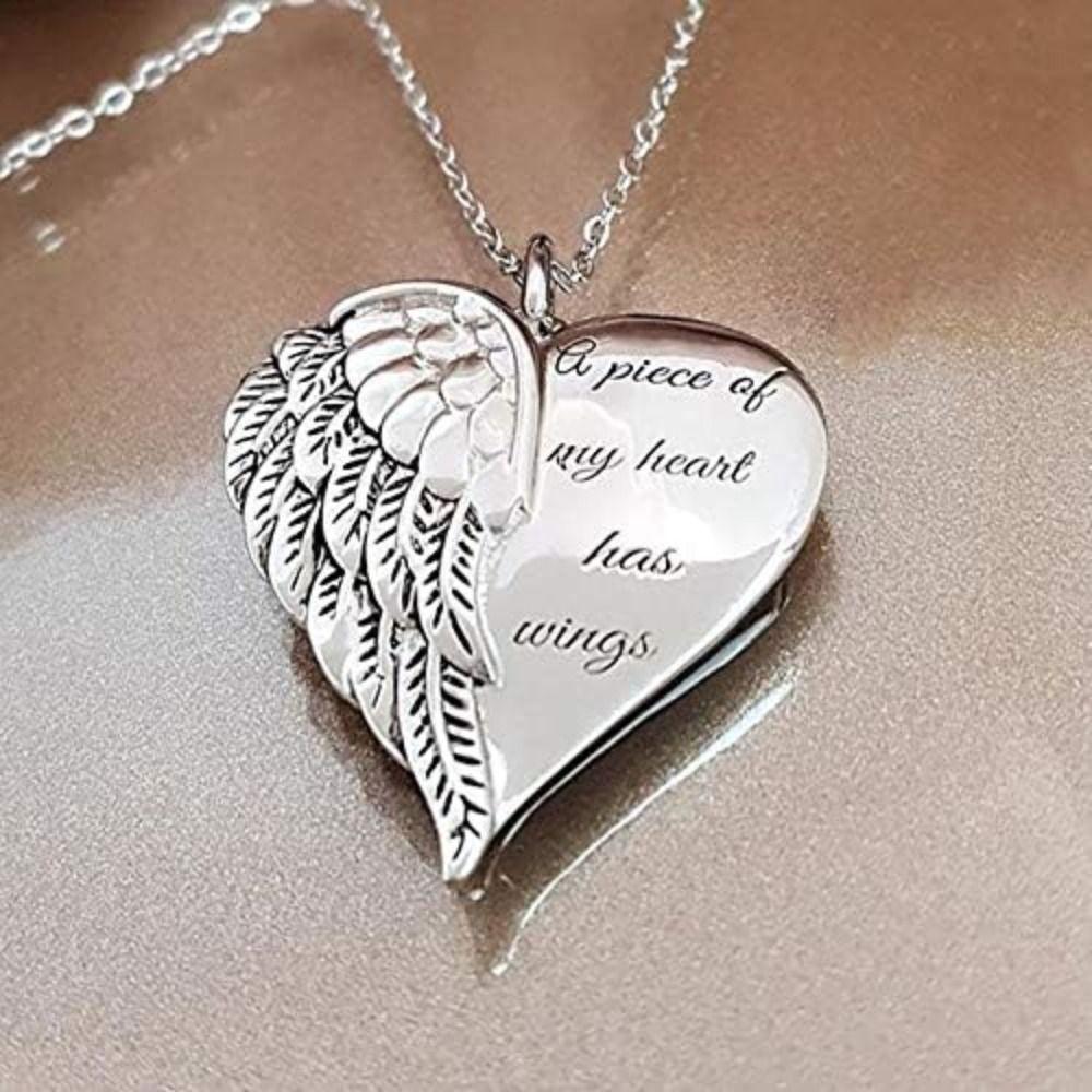 Alloy Angel Wing Heart Pendant Necklace Jewelry Gifts Minimalist Necklace Fashion Clavicle Chain
