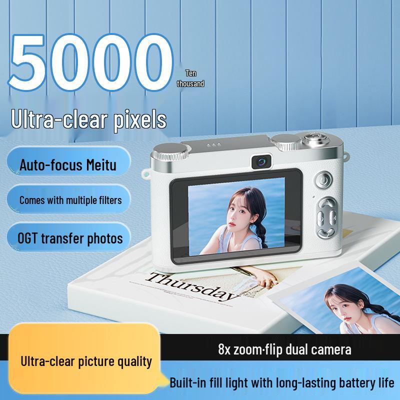 Retro CCD Dual Camera with 8x Optical Zoom - Compact Travel Pocket Digital Camera for Students