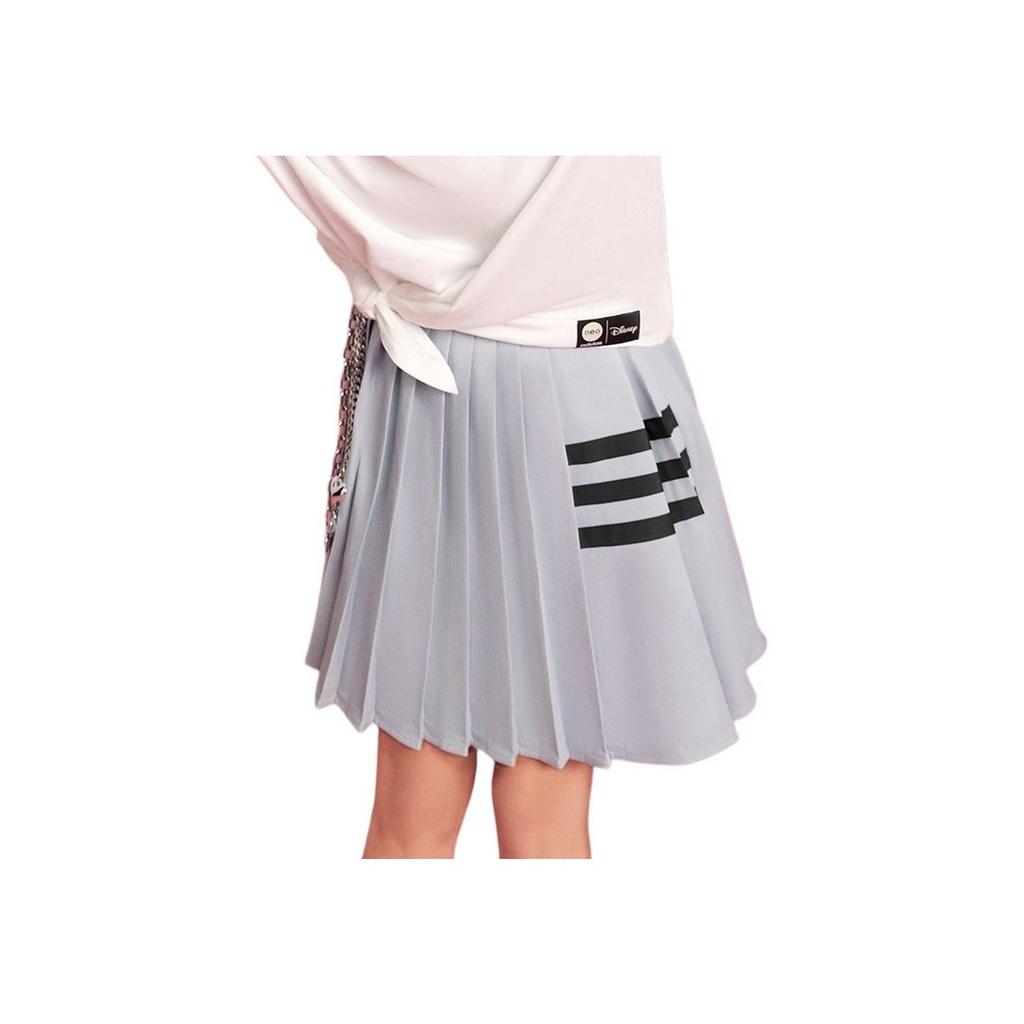 Adidas Neo X Strawberry Bear Collaboration SS23 Three-Stripe Fashion Pleated Mini Skirt Light Silver Women Bottoms IP3894