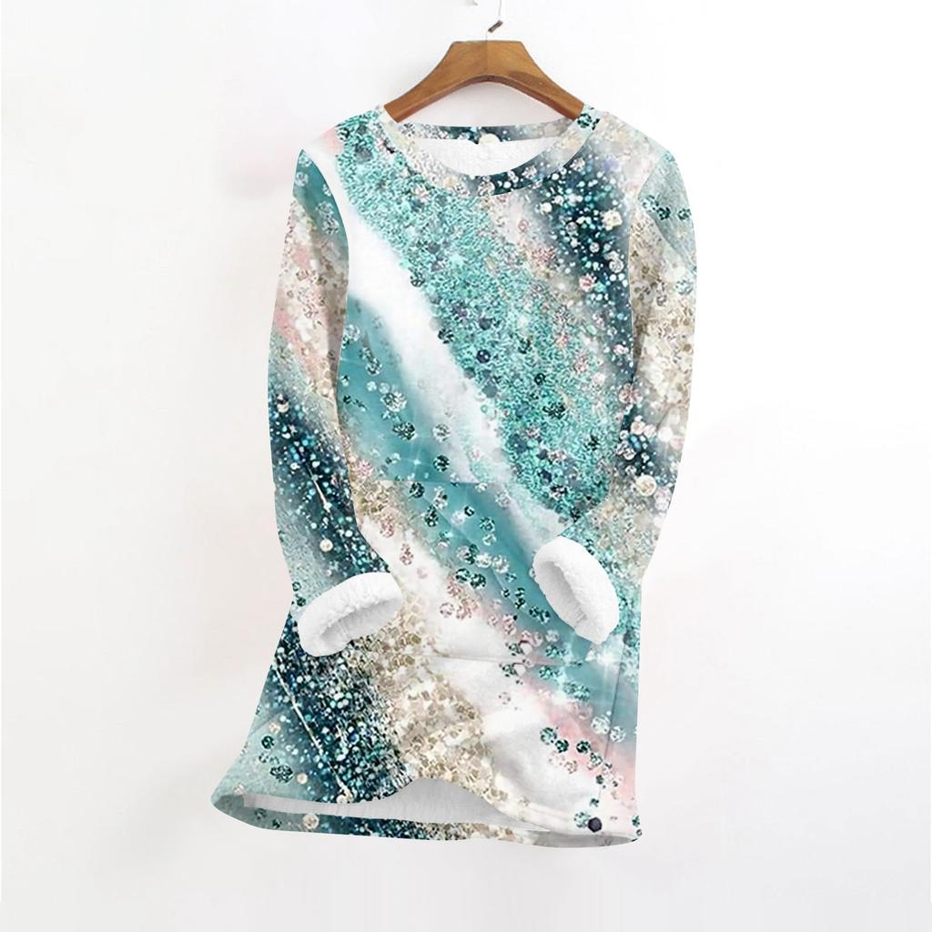 Женский модный плюшевый теплый пуловер с принтом, круглым вырезом и длинными рукавами