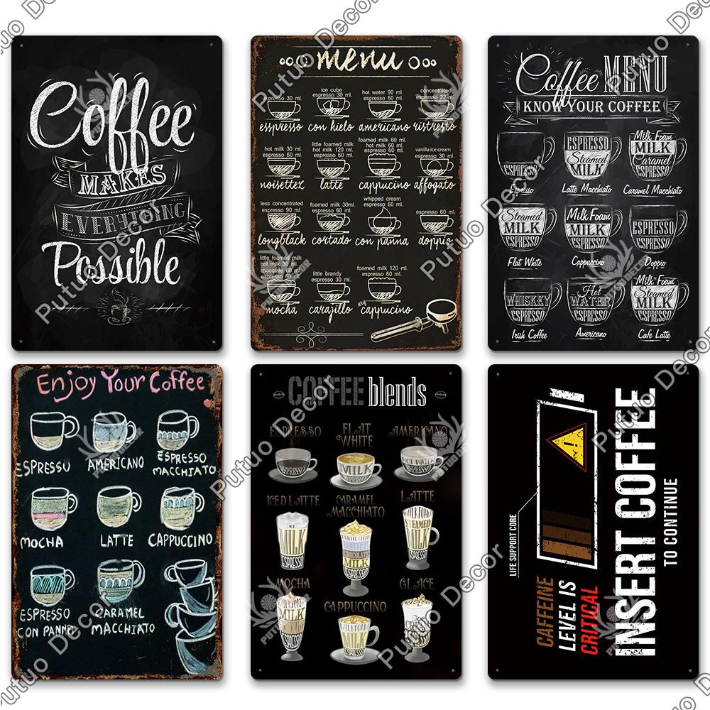Putuo Decor Coffee Vintage Tin Sign Plaque Metal Plate Wall Art Posters for Kitchen Bar Cafe Room Retro Iron Painting