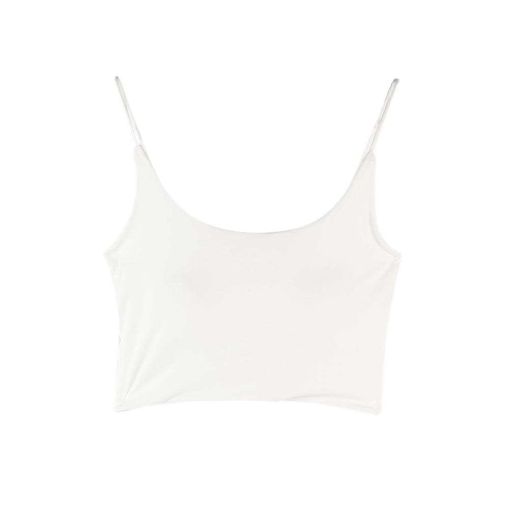 Ice Silk Halter Small Tank Top Women Summer Free Bra with Sexy Breast Pads White Spice Short Wear Top