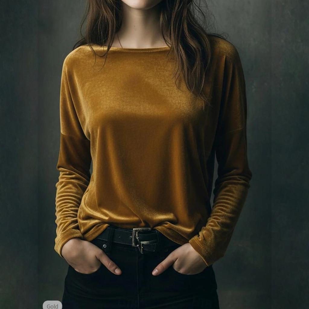 Женский модный бархатный пуловер с круглым вырезом и длинными рукавами свободного кроя