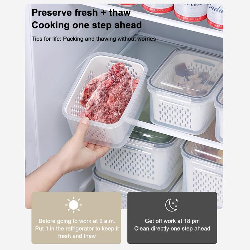 Refrigerator Storage Box Fridge Organizer Fresh Vegetable Fruit Boxes Drain Basket Storage Containers Pantry Kitchen Organizer