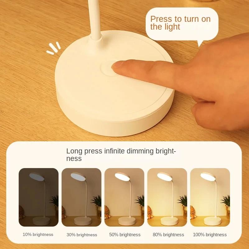 Портативная мини-светодиодная настольная лампа с регулируемой яркостью, USB-разъем, питание от аккумулятора, прикроватная лампа для спальни, настольная лампа для чтения, защита глаз, теплый свет