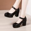 8CM Spring Autumn Casual High-heeled Shoes Sexy Thick-heeled Leather Work Shoes Women High Heels Pumps Shoes