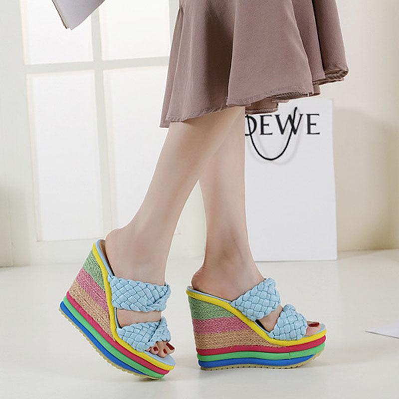 Wedges Sandals Women Summer Casual Slides Fashion Candy Color Shoes Woman Platform High Heel Slippers Sandales Large Size 34-43