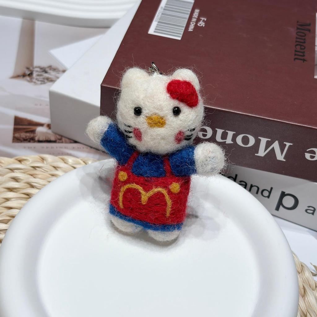 Handmade Wool Felt Cat Keychain Pendant - Cute Animal Bag Charm