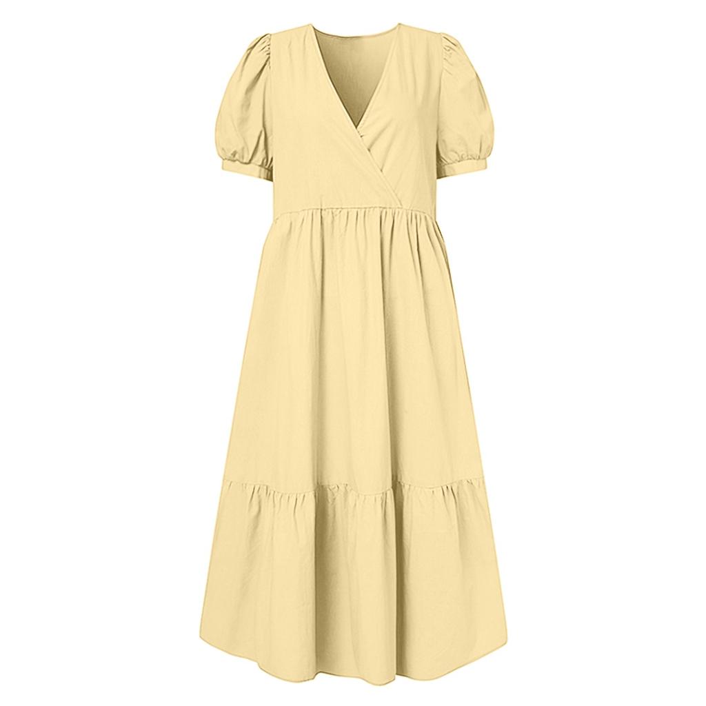 Женское повседневное свободное свободное платье с короткими рукавами и v-образным вырезом, сарафан