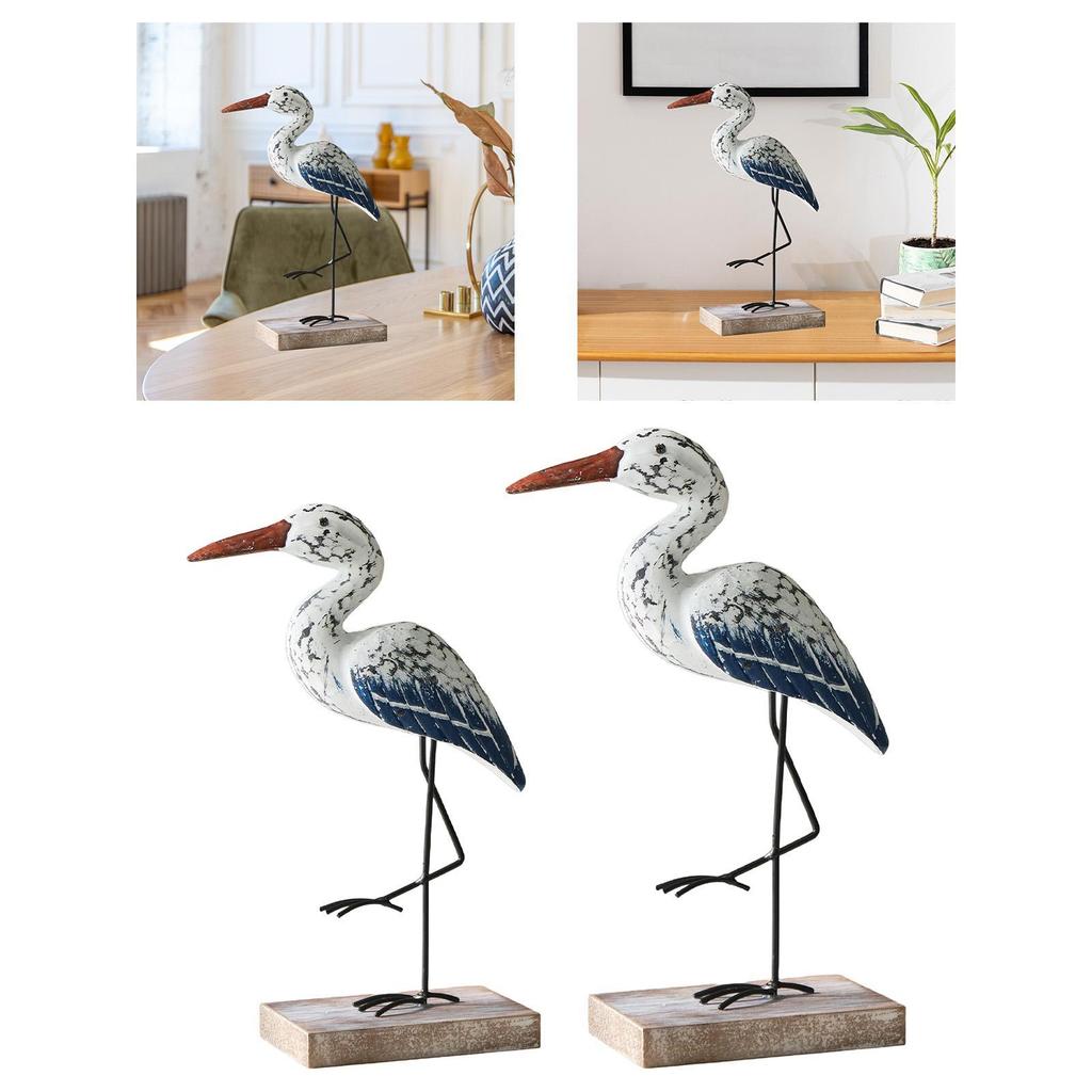 Sea Bird Figurine Collectible Retro Style Nautical Table Centerpiece Wooden Sculpture Desktop Ornament for Shelf Bedroom Cabinet