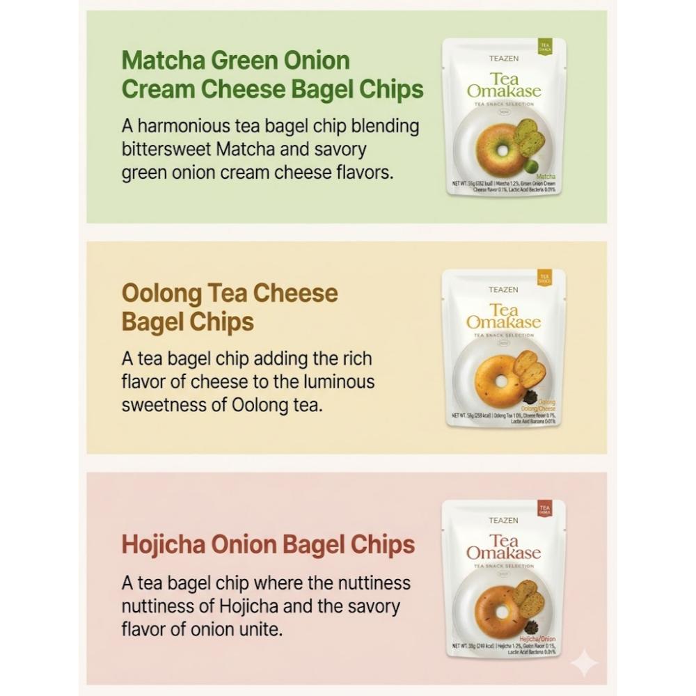 [Teazen] Tea Omakase Low Sugar Bagel Chips 55g (3 flavors)