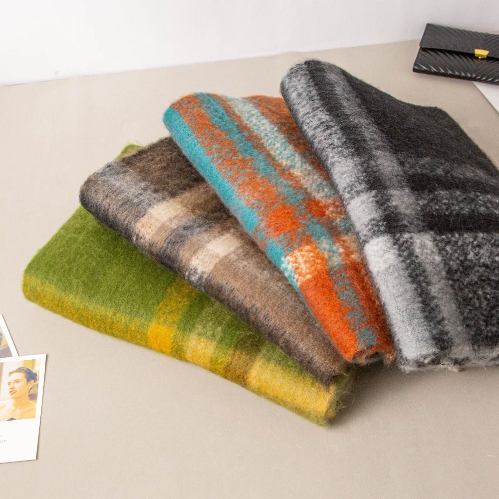 Plush Plaid Wool Scarf Tassel Cape Wraps Simple Winter Cashmere Scarves  Student